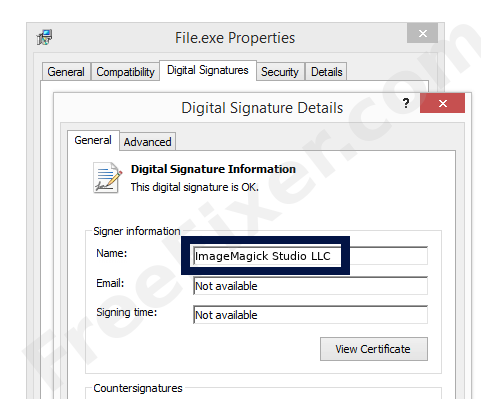 Screenshot of the ImageMagick Studio LLC certificate